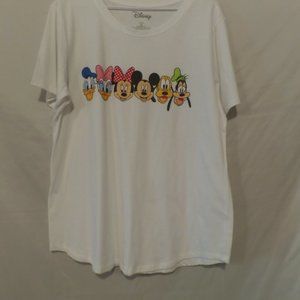 Disney White T-Shirt, Mickey Mouse, Donald, Goofy & Pluto – Size XL